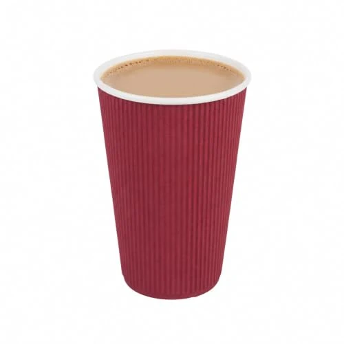Prestigious Ripple Wall Coffee Cups 25 Count 16 Ounce Insulated Crimson Paper Cups Easy-to-Use