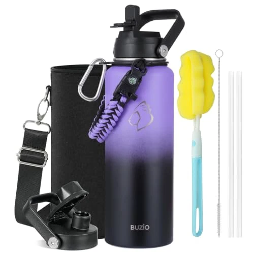 Healthy 40 oz Insulated Water Bottle with Paracord Handle Straw Spout Lids High-End