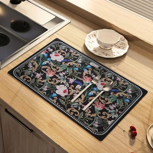 Superior Floral Dish Drying Mat for Kitchen Counter Clean