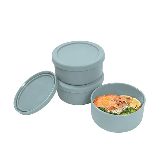 Elegant 24 fl oz Silicone Food Storage Container with Lid 3 Count Premium