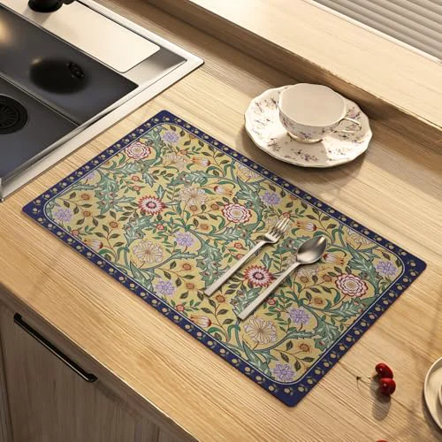 Convenient Paisley Dish Drying Mat Absorbent Soft Diatomite Easy-to-Use