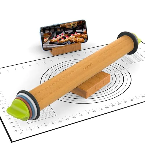 Fine Rolling Pin with 4 Thickness Rings 3 Count Organic