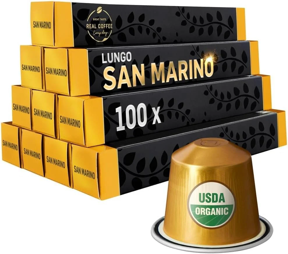 Modern San Marino Organic Italian Lungo for Nespresso Line Machines 100 Count Top-Quality