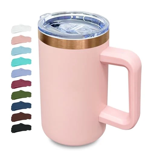 Practical 22oz Insulated Coffee Mug Bulk with Handle and Lid Pink Reusable