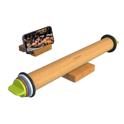 Organic Adjustable Rolling Pin with 4 Thickness Rings Wood Stand For Baking Dough 2 Count Responsible