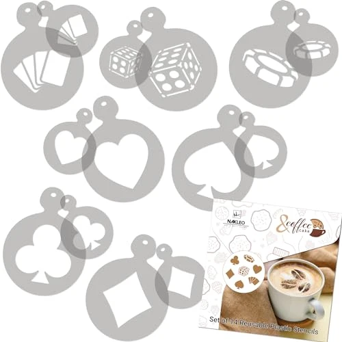 Certified Coffee Stencils and Cookies Decoration 14Pcs 2.8 x2.8 and 4.3 x4.3 Clean