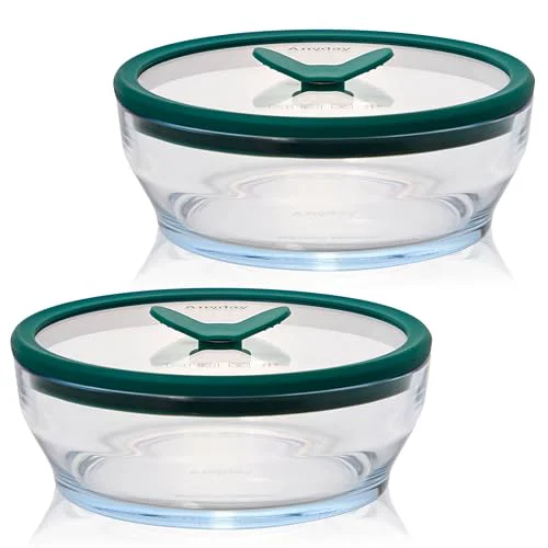 Comfortable 2-Pack 4-Cup Shallow Glass Food Storage with Lids Clear Kale 2 Count Practical