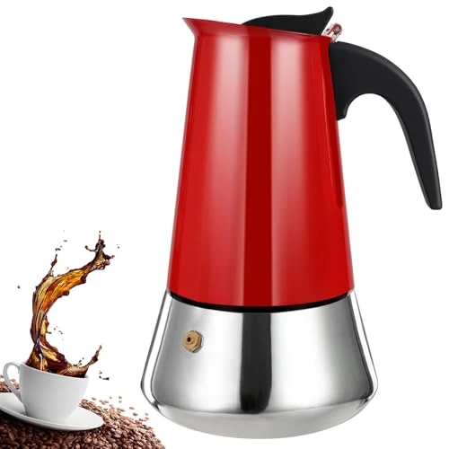 Fashionable 2 Cup Stovetop Espresso Maker Stainless Steel Moka Pot Stove Top Percolator Italian Coffee Makers Capable Mocha Greca Machine Cafe Classic Induction Cookers for Home and Camping 100ml 3.3oz Authentic
