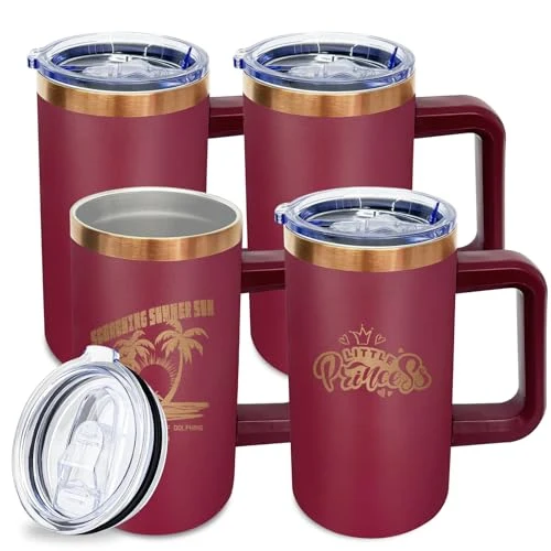 Elite 22oz Insulated Coffee Mug Bulk with Handle and Lid Red 4 Count High-End