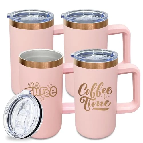 User-Friendly 22oz Insulated Coffee Mug Bulk with Handle and Lid Pink 4 Count Eco-Friendly