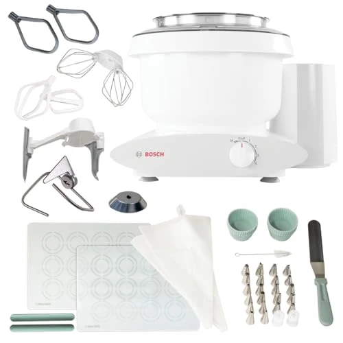 Quality Bosch Universal Plus Stand Mixer with NutriMill Baker's Pack Accessory Bundle including Bowl Scraper Genuine