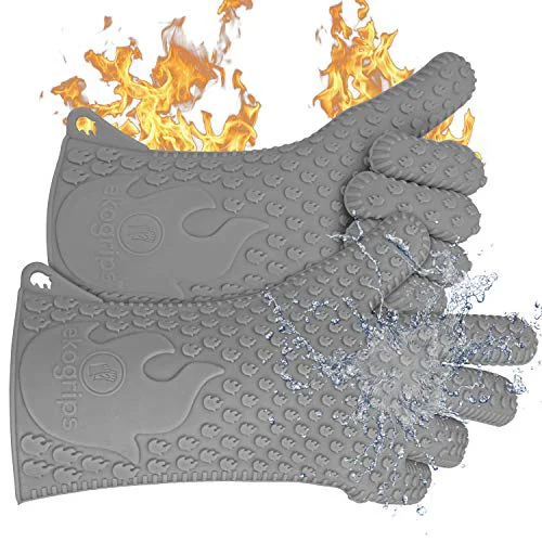 Detailed Ekogrips Premium Heat Resistant BBQ Grilling Gloves for Indoor and Outdoor Cooking 2 Count Flexible