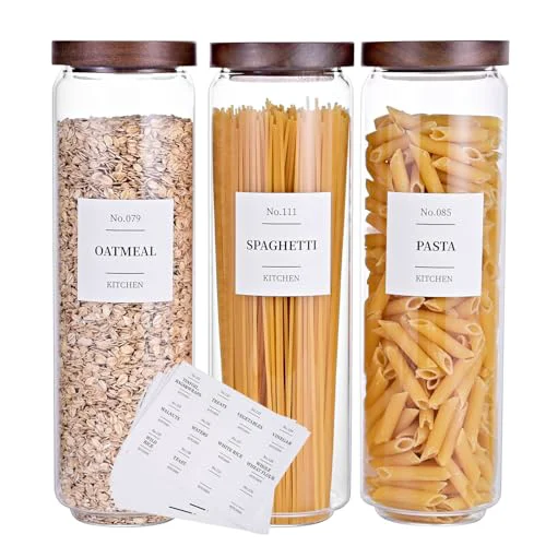 Genuine Glass Pantry Storage Jars with Acacia Airtight Lid 3 Count Certified