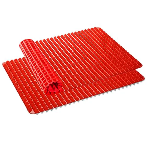 Optimized Silicone Baking Mat Red Pyramid Non Stick Bacon Microwave Tray Pastry Mats Red BBQ Grill Mat Baking Supplies oven Liners For Bottom Of Oven Functional