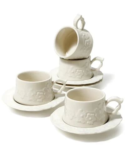 Genuine Ceramic Espresso Cups and Saucers Set of 4 4 Count Modern