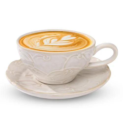 Smooth Ceramic Latte Cup with Saucer Functional