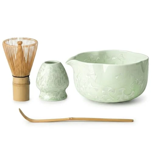 Premium Matcha Set 4-Piece Matcha Whisk Set with Crystal Glazed Bowl 4 Count Modern