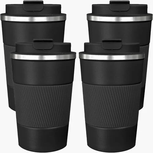 Innovative 4 Pack Insulated Coffee Mug with Lid 12oz Travel Coffee Tumbler Stainless Steel Reusable Coffee Cups Thermal Coffee Mug for Hot and Iced Cold Drinks 4 Count Original Design