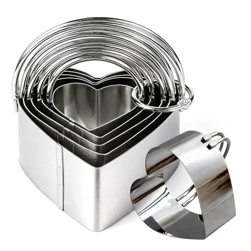 Traditional Stainless Steel Heart Cookie Cutter Set of 5 with Handle Reusable