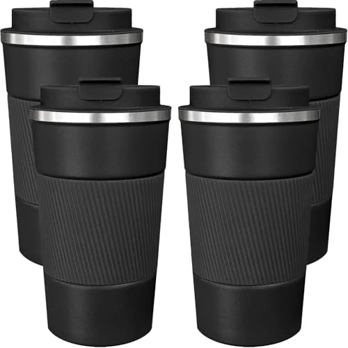 Organic 4 Pack Insulated Coffee Mug with Lid 17oz Travel Coffee Tumbler Stainless Steel Reusable Coffee Cups Thermal Coffee Mug for Hot and Iced Cold Drinks 4 Count Natural