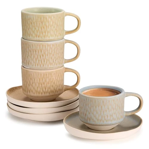 High-Quality Espresso Mug and Saucer Set 4 Count Excellent