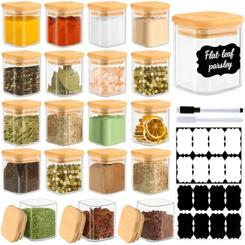 Original 20 Pack 4 oz Square Glass Spice Jars with Lids and Labels 20 Count Relaxed