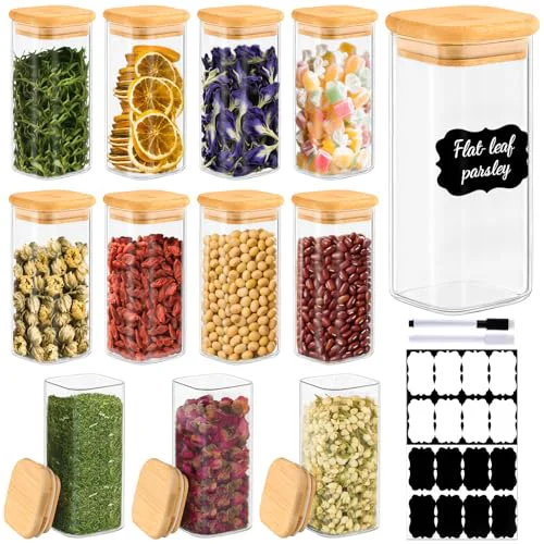 Unique 12 Pack 10 oz Square Glass Spice Jars with Lids and Labels 12 Count Environmentally Friendly