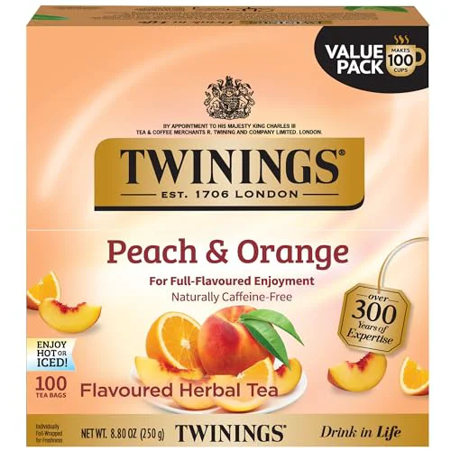 Recyclable Peach Orange Herbal Tea Individually Wrapped Bags 100 Count Unique