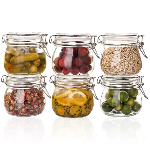 High-Performance 16oz 6 Pack Round Glass Jars with Airtight Lid 6 Count User-Friendly