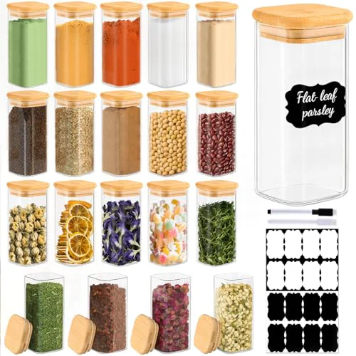 Excellent 20 Pack 10 oz Square Glass Spice Jars with Lids and Labels 20 Count Modern