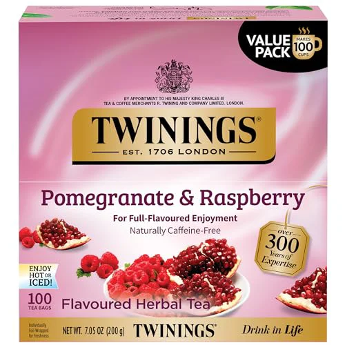 Lightweight Pomegranate Raspberry Herbal Tea Individually Wrapped Bags 100 Count Unique