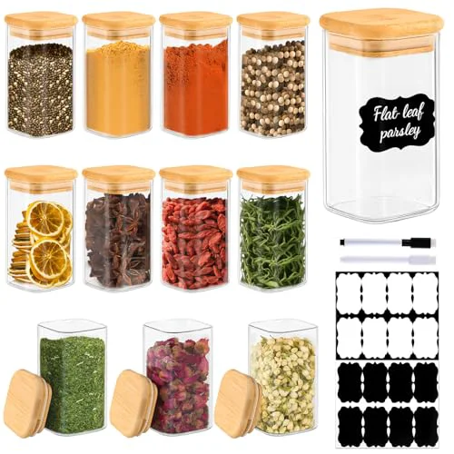 Contemporary 12 Pack 8 oz Square Glass Spice Jars with Lids and Labels 12 Count Comfortable