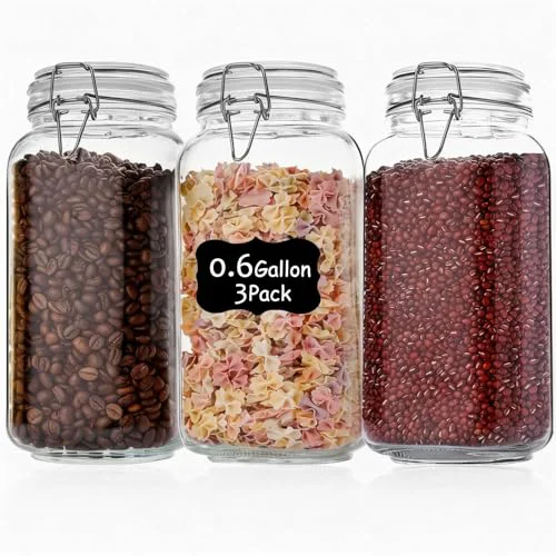 Selected 78oz Glass Food Storage Jars with Airtight Clamp Lids 3 Count Solid
