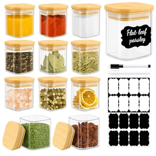 Powerful 12 Pack 4 oz Square Glass Spice Jars with Lids and Labels 12 Count Classic