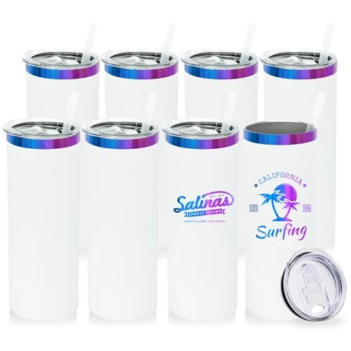 Elegant 20 oz Skinny Tumblers Bulk with Lids and Straws White 8 Count Original