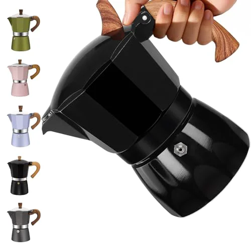 Breathable 3 Cup Aluminum Moka Pot Classic Stovetop Espresso Coffee Maker 150ml 5oz Coffeemaker Percolator Mocha Pot Greca Coffee Maker Cafe Makers for Italian and Cuban Café Brewing Black Genuine