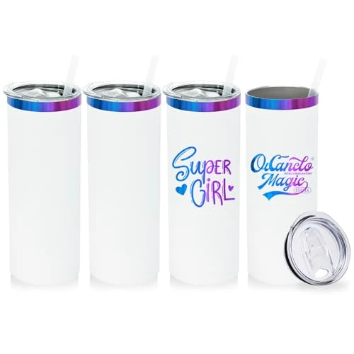 Fast 20 oz Skinny Tumblers Bulk with Lids and Straws White 4 Count Effective