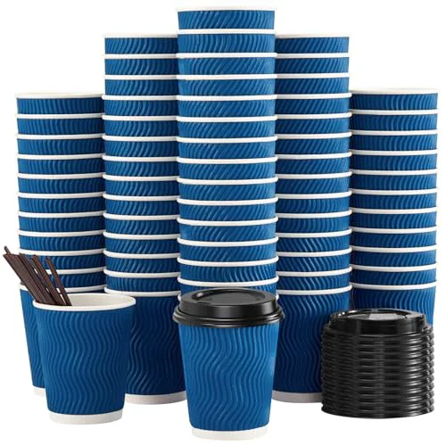Premium 90 Pack 8 oz Disposable Coffee Cups with Lids and Straws 90 Count Exclusive