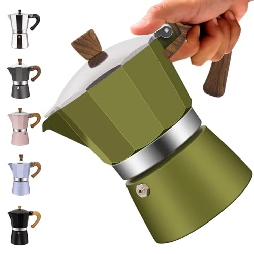 Functional 9 Cup Aluminum Moka Pot Classic Stovetop Espresso Coffee Maker 450ml 15oz Coffeemaker Percolator Mocha Pot Greca Coffee Maker Cafe Makers for Italian and Cuban Café Brewing Green Long-Lasting