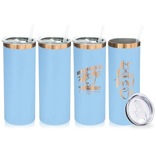 Elite 20 oz Skinny Tumblers Bulk with Lids and Straws Sky Blue 4 Count Optimized