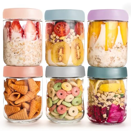Casual 6 pack Overnight Oats Containers with Airtight Lids 16 Fl Oz Relaxed