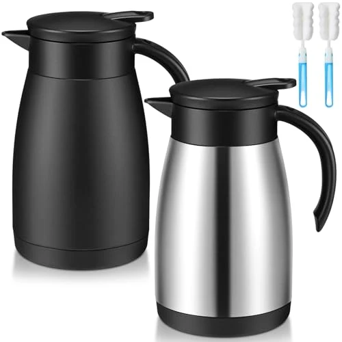Official 2 Pcs Thermal Coffee Carafe Insulated Stainless Steel Coffee Carafe for Hot Liquid Vacuum Thermal Pot Creamer Pitcher Dispenser with Brushes Keeping Hot Water Milk 2 Count High-Performance