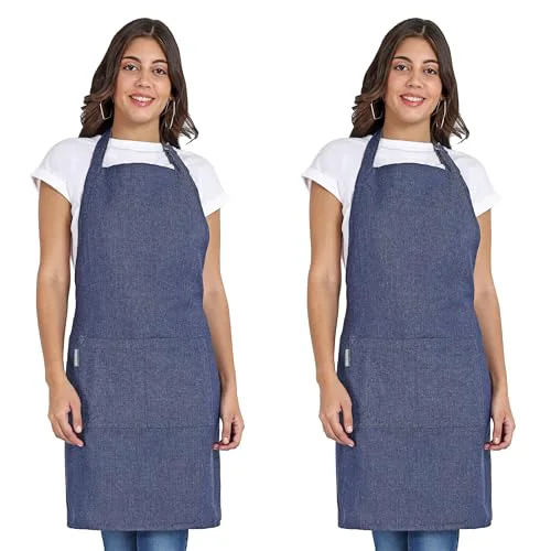Relaxed Chef Aprons Recycled Cotton Kitchen Apron with an Adjustable Neck with Long Ties 2 Count Pure