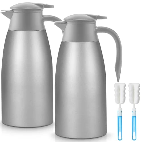 Solid 2 Pcs Thermal Coffee Carafe Insulated Stainless Steel Coffee Carafe for Hot Liquid Vacuum Thermal Pot Creamer Pitcher Dispenser with Brushes Keeping Hot Water Milk 2 Count Contemporary