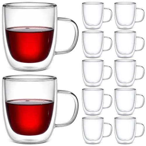 Organic Espresso Cups Double Walled Espresso Shot Glass with Handle Cups Insulated Clear Small Shot Glasses for Cappuccino Latte Hot Beverage 12 Count Traditional