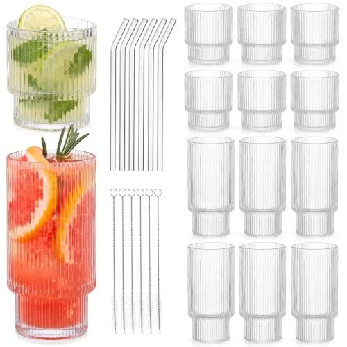 Prestigious 24 Ribbed Drinking Glasses Set 24 Count Original