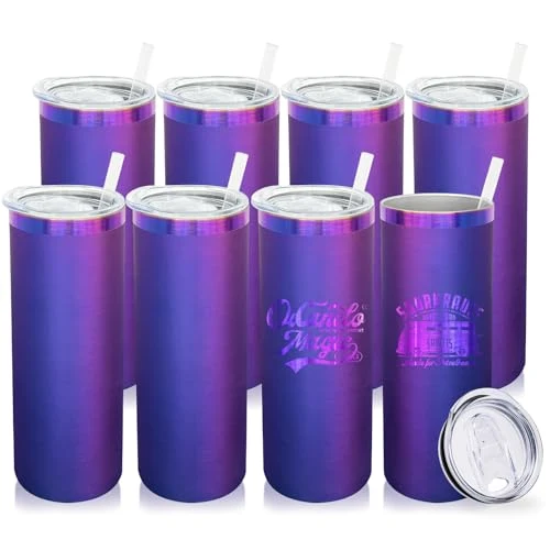 Artisan 20 oz Skinny Tumblers Bulk with Lids and Straws Blue 8 Count Casual