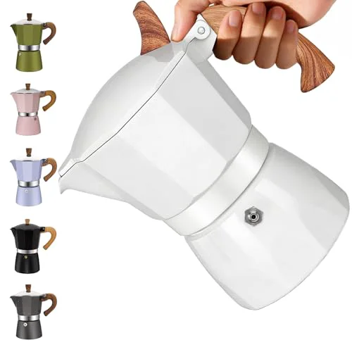 Functional 3 Cup Aluminum Moka Pot Classic Stovetop Espresso Coffee Maker 150ml 5oz Coffeemaker Percolator Mocha Pot Greca Coffee Maker Cafe Makers for Italian and Cuban Café Brewing White Organic