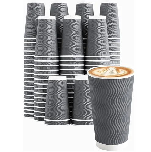 First-Class 50 Pack 20 oz Coffee Cups Disposable Insulated Paper Cup Gray 50 Count Genuine