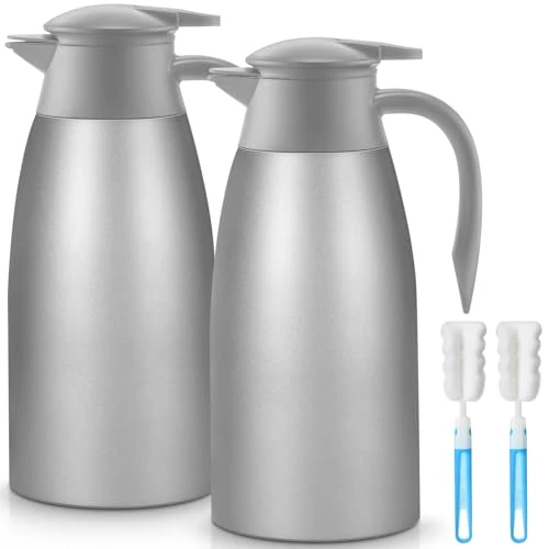Long-Lasting 2 Pcs Thermal Coffee Carafe Insulated Stainless Steel Coffee Carafe for Hot Liquid Vacuum Thermal Pot Creamer Pitcher Dispenser with Brushes Keeping Hot Water Milk 2 Count Flexible
